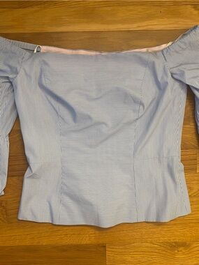Milly Off the Shoulder Blue and White Striped Top